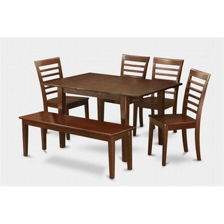 East West Furniture 5 Pc Dining Table 32x60in With 4 Ladder Back Wood Seat Chairs and 52-in Long Bench PSML6D-MAH-W
